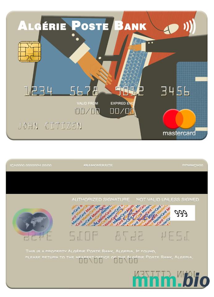 Algeria Algérie Poste Bank przykład karty mastercard w formacie PSD